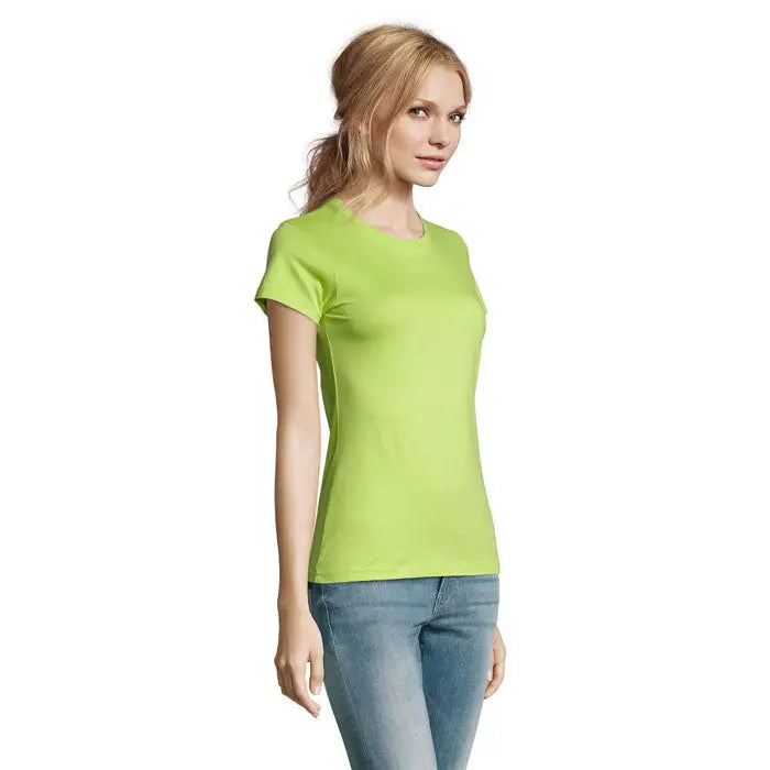 Tricou imperial femeie 190g lime verde vibrant cu mâneci scurte și guler rotund clasic din bumbac