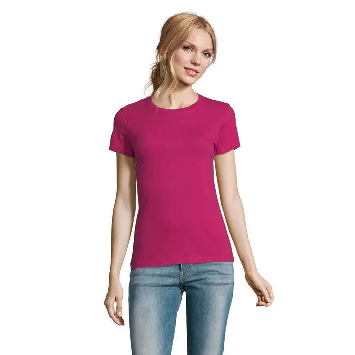 Tricou imperial femeie 190g vibrant fucsia cu mâneci scurte, decolteu rotund și material neted solid