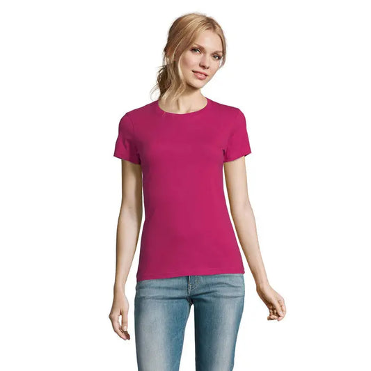 Tricou imperial femeie 190g vibrant fucsia cu mâneci scurte, decolteu rotund și material neted solid