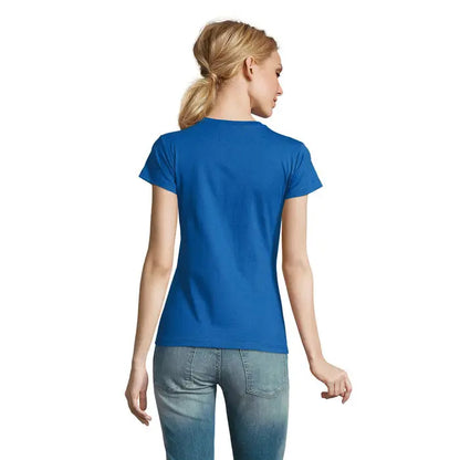 Tricou imperial femeie 190g albastru regal vibrant cu mâneci scurte și guler rotund clasic din bumbac