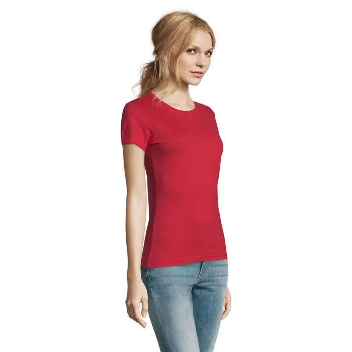 Tricou imperial femeie 190g rosu vibrant cu maneci scurte si decolteu rotund clasic din bumbac