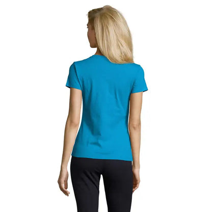 Tricou imperial femeie 190g vibrant turcoaz cu maneci scurte si gat rotund simplu din bumbac