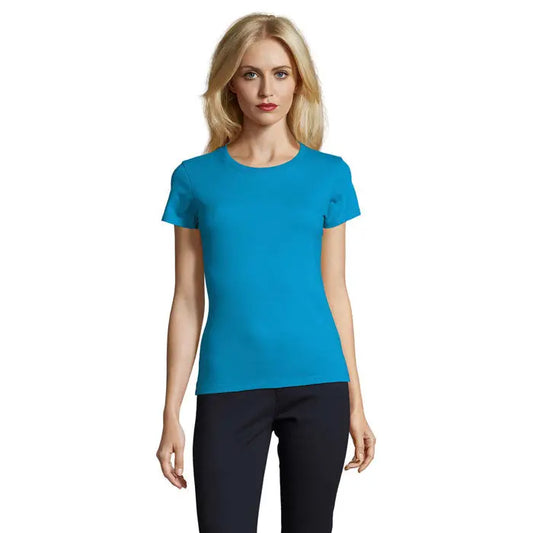 Tricou imperial femeie 190g turcoaz vibrant cu mâneci scurte și guler clasic din bumbac de calitate