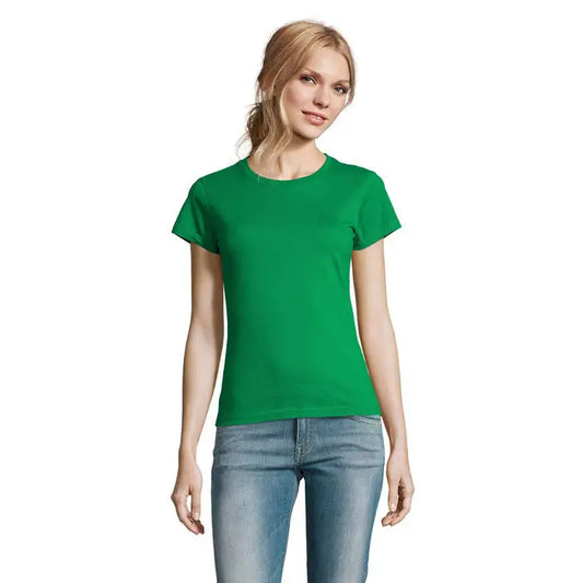 Tricou imperial femeie 190g verde vibrant cu mâneci scurte și guler rotund clasic din bumbac