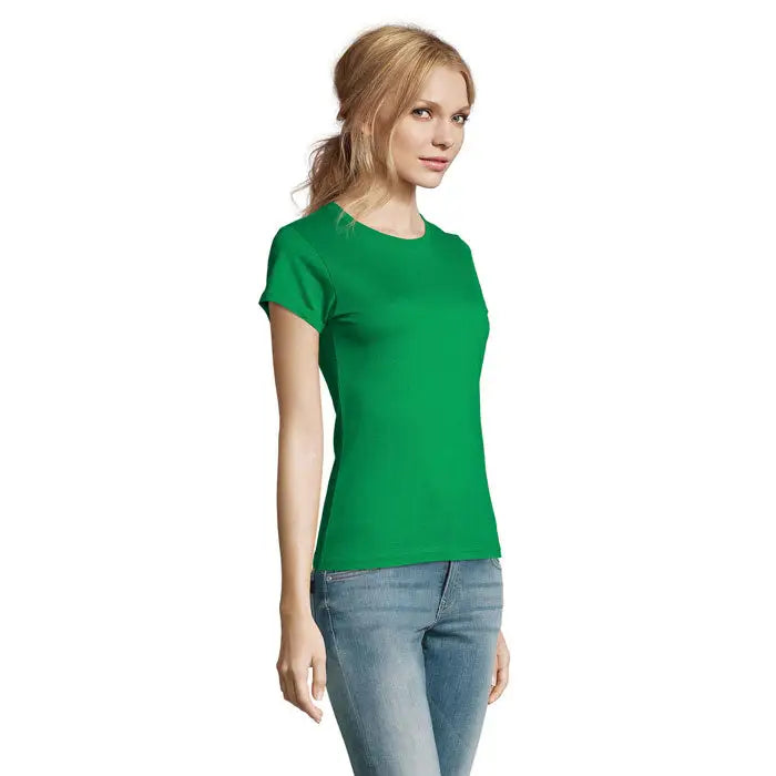 Tricou imperial femeie 190g verde vibrant cu mâneci scurte și guler rotund clasic din bumbac