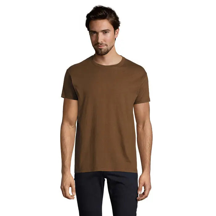 Tricou imperial men 190g bărbați maro din bumbac cu guler rotund clasic și mâneci scurte