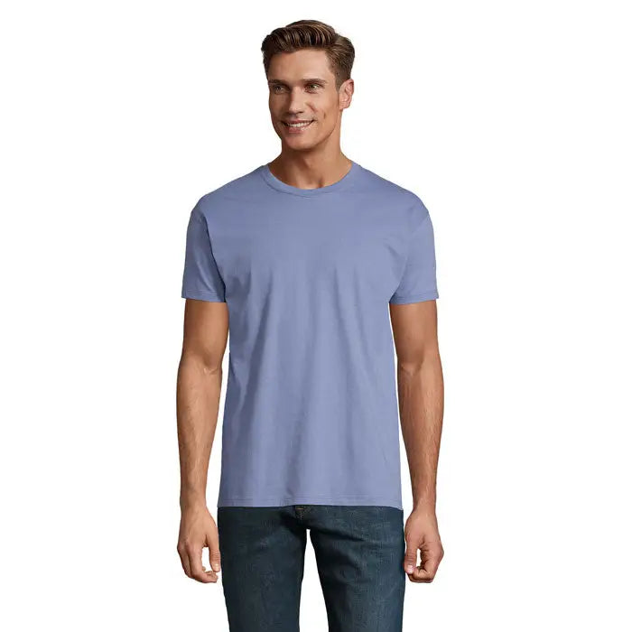 Tricou imperial men 190g din bumbac moale, albastru deschis, cu mânecă scurtă și guler rotund