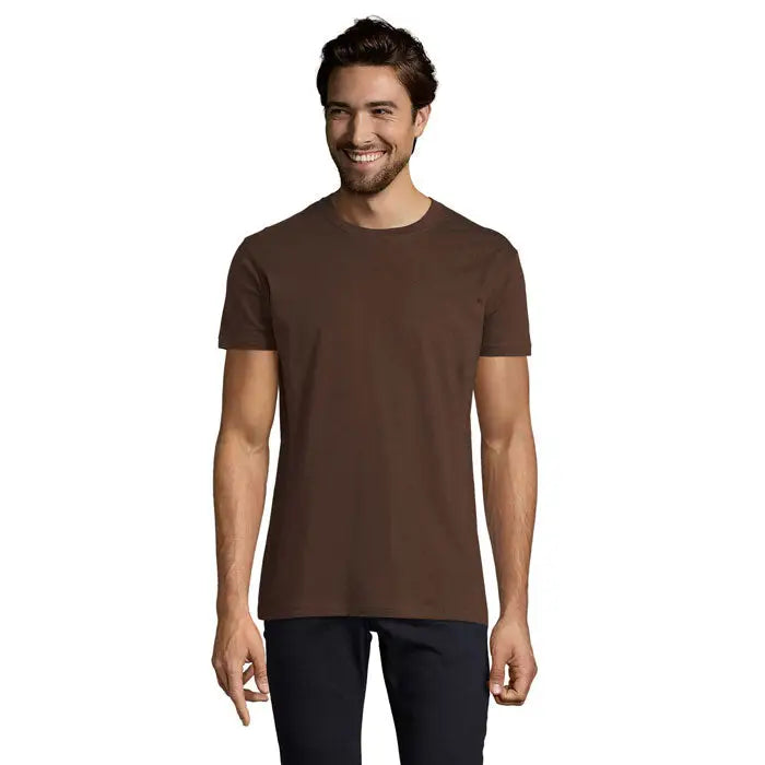 Tricou imperial men 190g maro pentru bărbați cu guler rotund, culoare solidă și cusături curate din bumbac