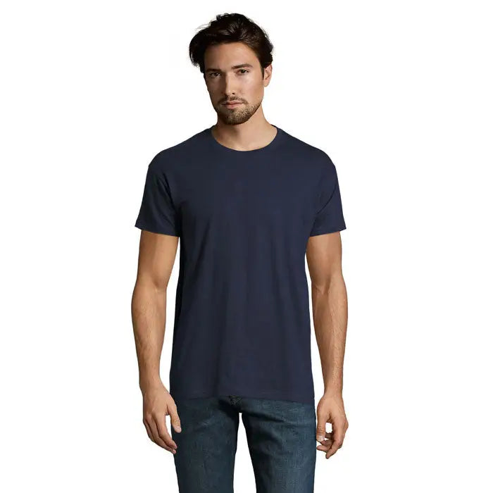 Tricou imperial men 190g albastru marin din bumbac cu croiala clasica la baza gatului