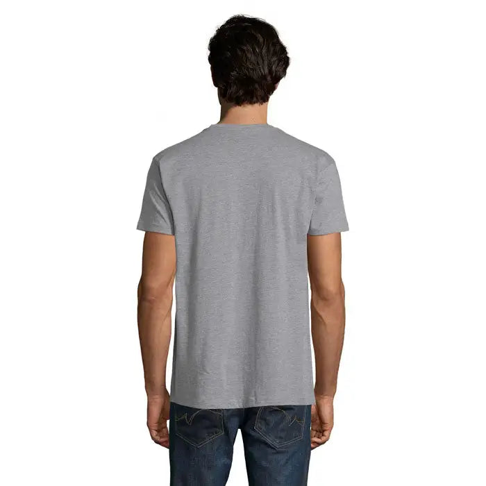 Tricou imperial men 190g din bumbac gri melanj cu gat rotund clasic si maneci scurte