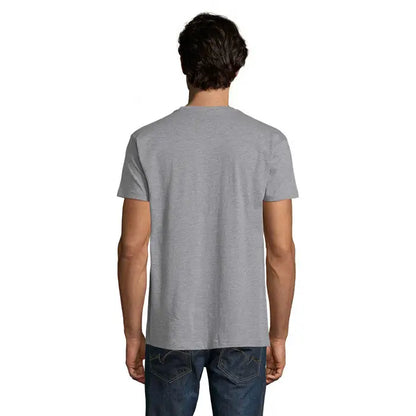 Tricou imperial men 190g din bumbac gri melanj cu gat rotund clasic si maneci scurte