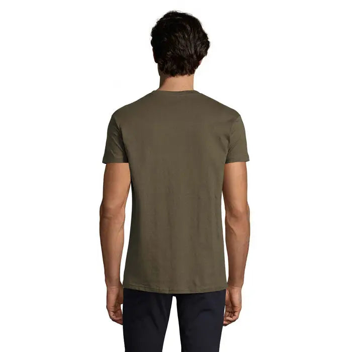 Tricou imperial men verde măsliniu din bumbac 190g cu guler clasic rotund și mâneci scurte