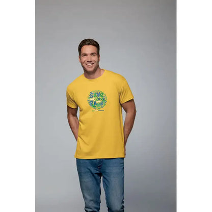 Tricou imperial men 190g galben cu mâneci scurte și logo circular verde și albastru save the rainforest pe piept