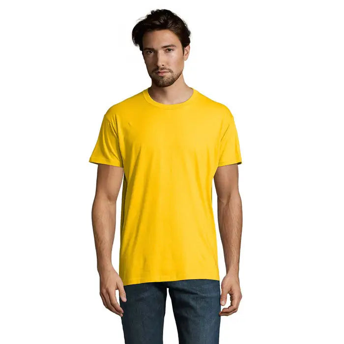 Tricou imperial men 190g galben vibrant din bumbac moale cu guler rotund
