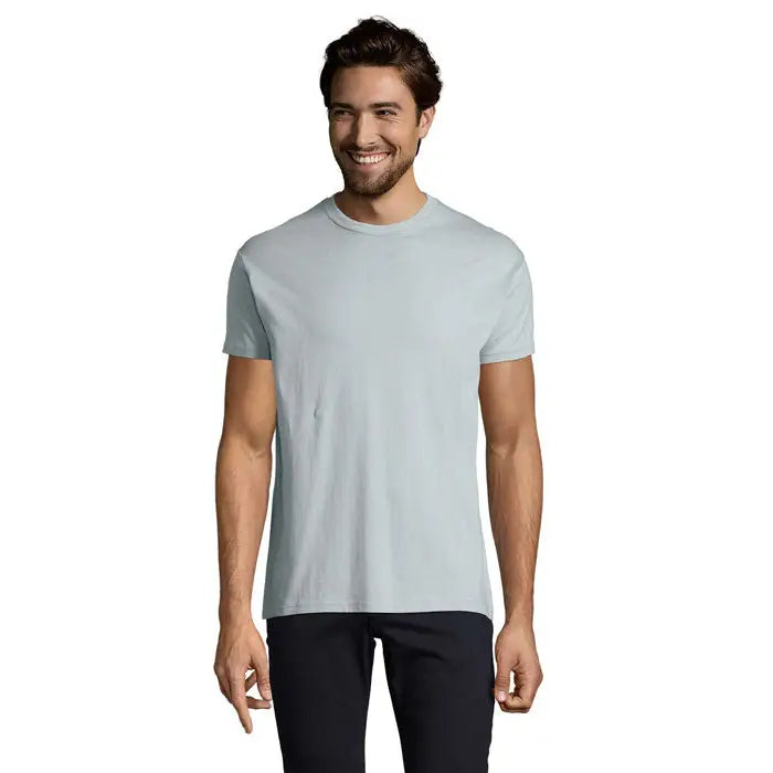 Tricou imperial men 190g albastru deschis cu mâneci scurte și guler rotund din bumbac moale
