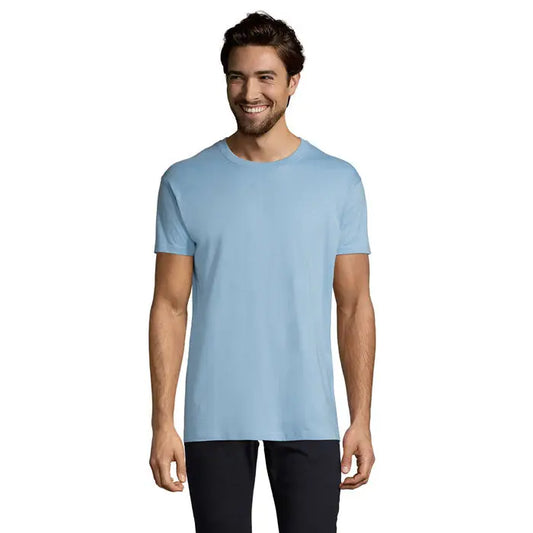 Tricou imperial men 190g albastru deschis cu mâneci scurte din bumbac moale cu guler rotund