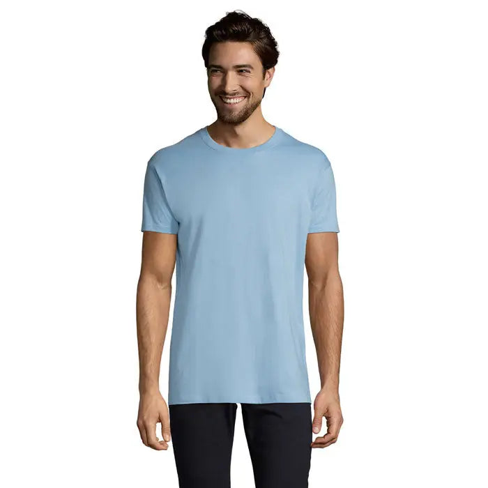 Tricou imperial men 190g albastru deschis cu mânecă scurtă din bumbac moale și guler rotund