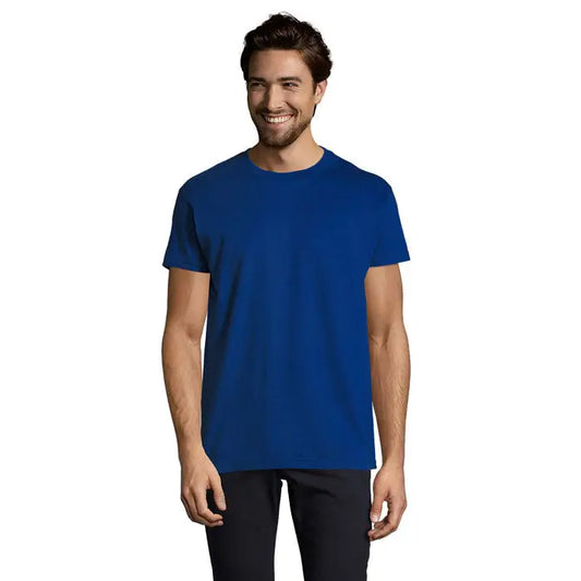 Tricou imperial men 190g albastru regal solid cu maneci scurte si guler rotund din bumbac de calitate