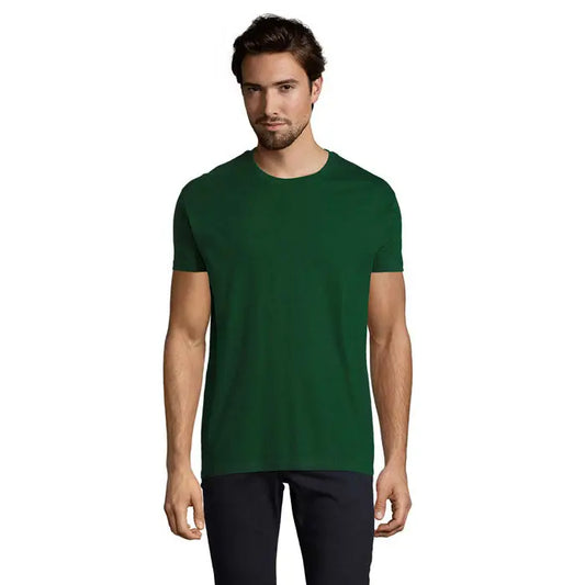 Tricou imperial men 190g cu mâneci scurte, culoare verde închis, din bumbac moale, model simplu cu guler rotund
