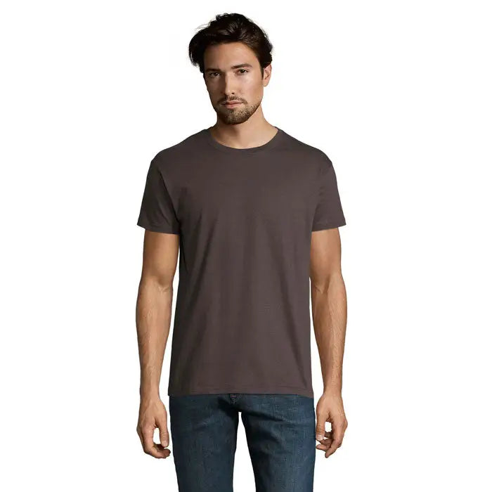 Tricou imperial men 190g gri închis din bumbac moale cu mâneci scurte și gât rotund