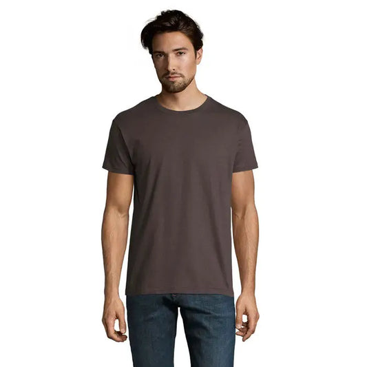 Tricou imperial men 190g gri închis din bumbac moale cu mâneci scurte și gât rotund