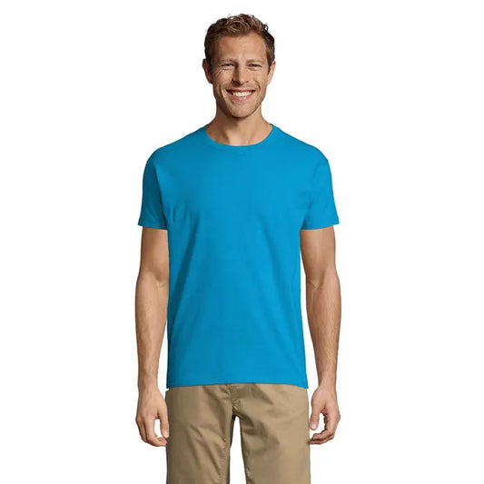 Tricou imperial men 190g vibrant turcoaz din bumbac moale cu guler rotund