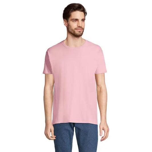 Tricou imperial men 190g din bumbac simplu, roz pal, cu guler rotund clasic si maneci scurte