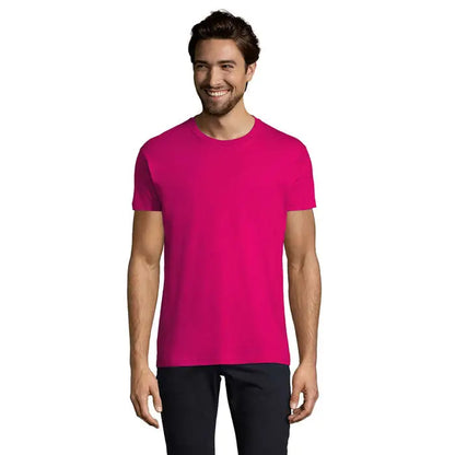 Tricou imperial men 190g fucsia vibrant din bumbac simplu cu guler rotund si maneci scurte