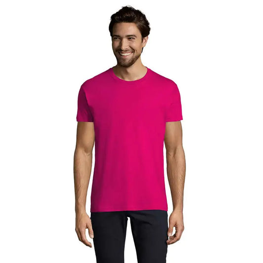 Tricou imperial men 190g bărbați fucsia vibrant din bumbac simplu cu guler rotund clasic și mâneci scurte