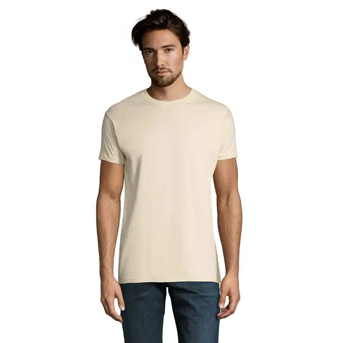 Tricou imperial men 190g simplu, off-white, cu guler rotund si tesatura usoara si neteda