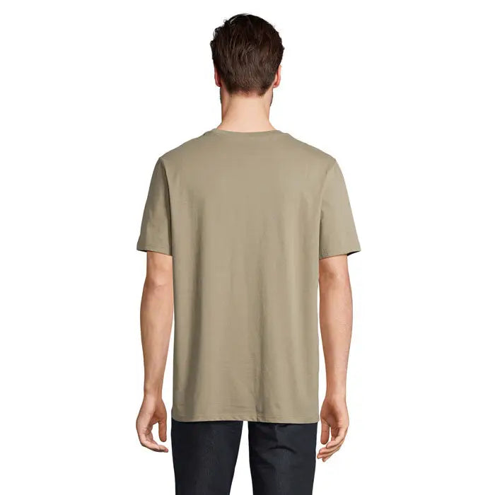 Tricou LEGEND organic olive green din bumbac 175g cu guler rotund simplu si maneci scurte