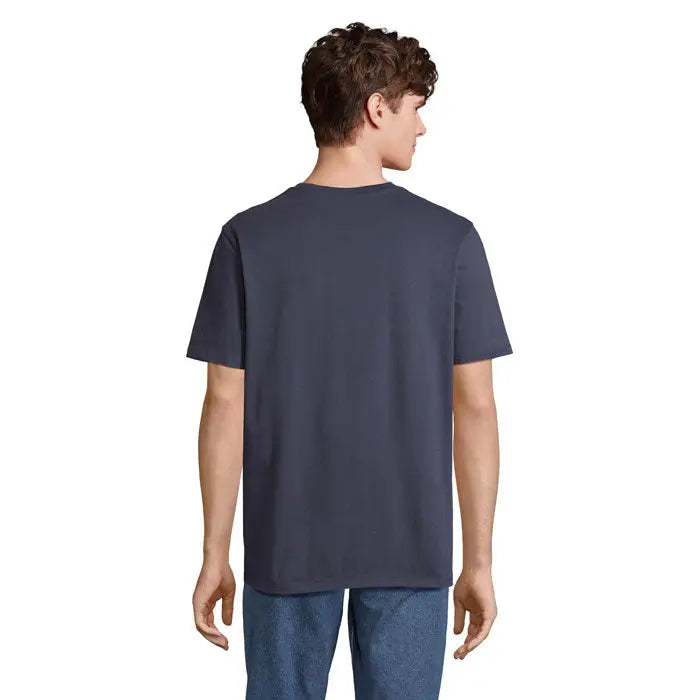 Tricou legend organic 175g din bumbac albastru inchis cu decolteu rotund simplu si maneci scurte