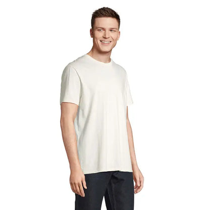 Tricou legend organic 175g din bumbac off-white cu guler rotund clasic si maneci scurte