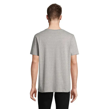 Tricou legend organic 175g din bumbac gri cu efect heathered, decolteu rotund simplu si maneci scurte