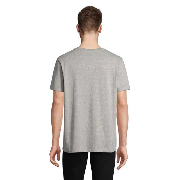 Tricou legend organic 175g gri melanj din bumbac cu gat simplu si maneci scurte