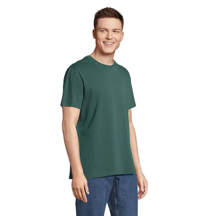 Tricou legend organic 175g din bumbac verde închis, cu decolteu clasic rotund și mâneci scurte
