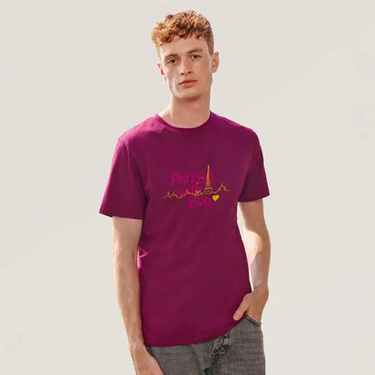 Tricou legend organic 175g mov din bumbac cu imprimeu grafic turnul eiffel si text prints love roz si galben