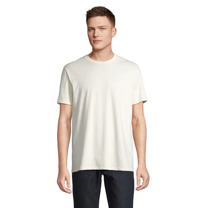 Tricou legend organic 175g alb crem, minimalist, cu guler rotund si croiala lejera din material moale organic