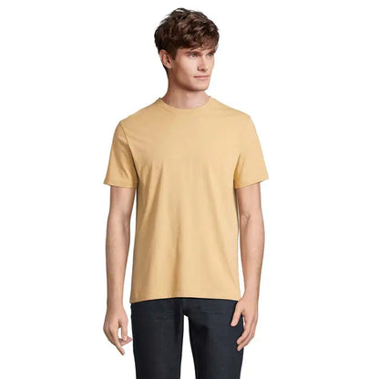 Tricou legend organic 175g soft mustard galben din bumbac neted cu mâneci scurte și guler rotund
