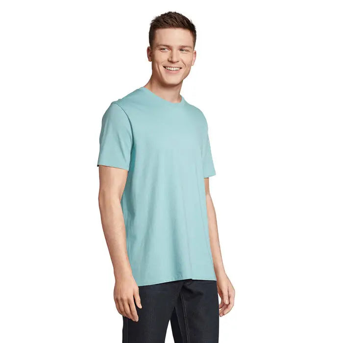 Tricou legend organic 175g albastru deschis cu mâneci scurte și decolteu rotund din material organic