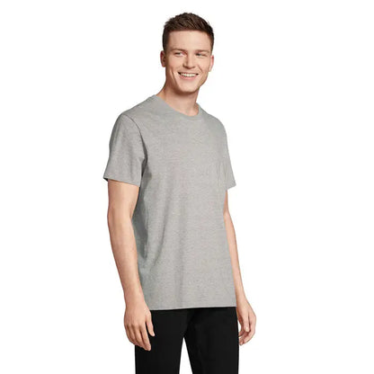 Tricou legend organic 175g în culoare gri melanj, cu mâneci scurte și guler rotund, confecționat din bumbac organic