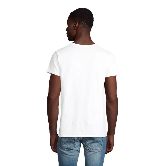 Tricou pionier men alb din bumbac cu guler rotund model crew neck 175g