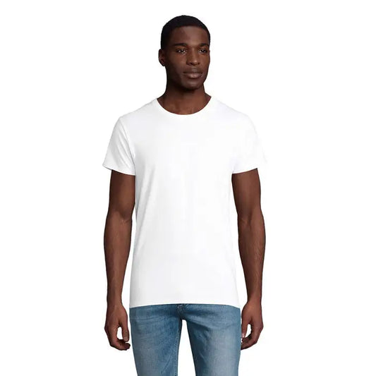 Tricou pionier men alb din bumbac 175g cu decolteu rotund clasic pentru barbati