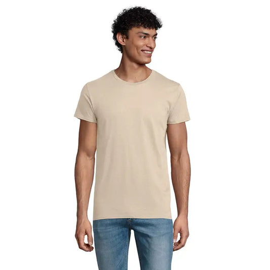 Tricou pioneer men 175g bej cu guler rotund din bumbac, confortabil pentru uz casual