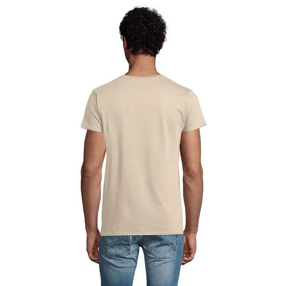 Tricou pioneer men 175g bărbați bej din bumbac cu guler rotund simplu și mâneci scurte