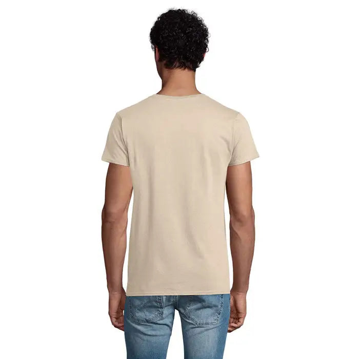 Tricou pioneer men 175g din bumbac bej cu gat rotund simplu si maneci scurte