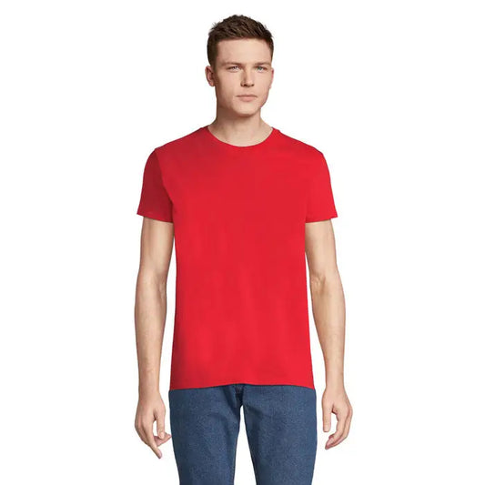 Tricou pioneer men roșu cu guler rotund din bumbac 175g, potrivit pentru uz casual