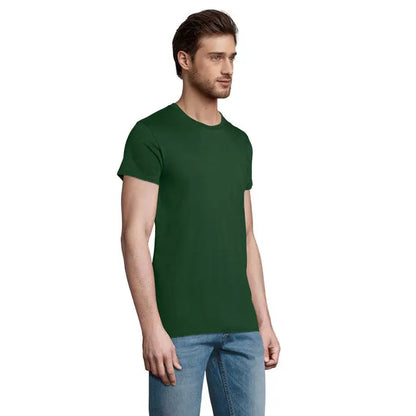 Tricou pioneer men 175g verde închis din bumbac simplu cu guler rotund clasic și mâneci scurte