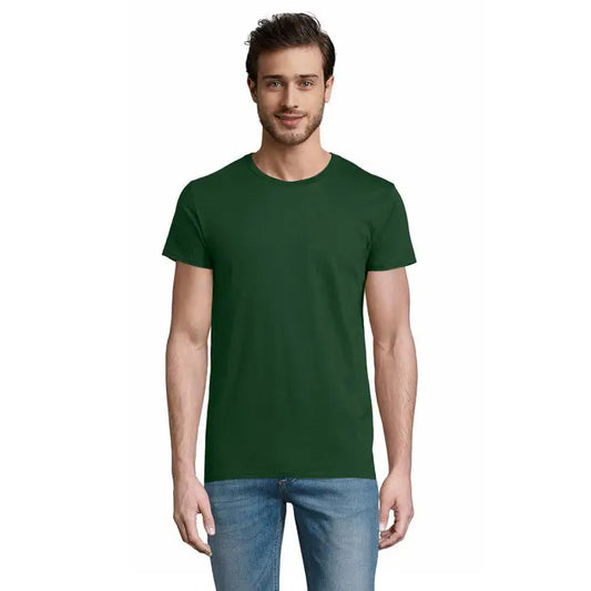 Tricou pioneer men 175g din bumbac simplu verde închis cu guler clasic rotund și mâneci scurte