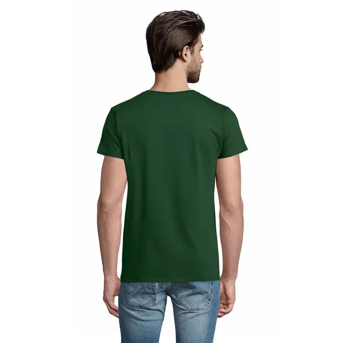 Tricou pioneer men 175g din bumbac verde închis cu guler rotund clasic și mâneci scurte